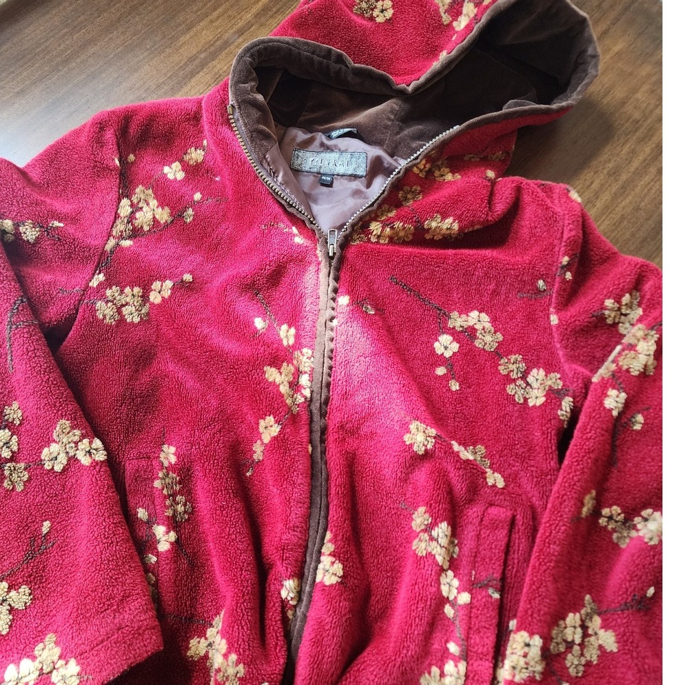 VTG 90s Tsunami 🍒Blossom Fleece Jacket Velvet Hood Cranberry.
Streetwear indie